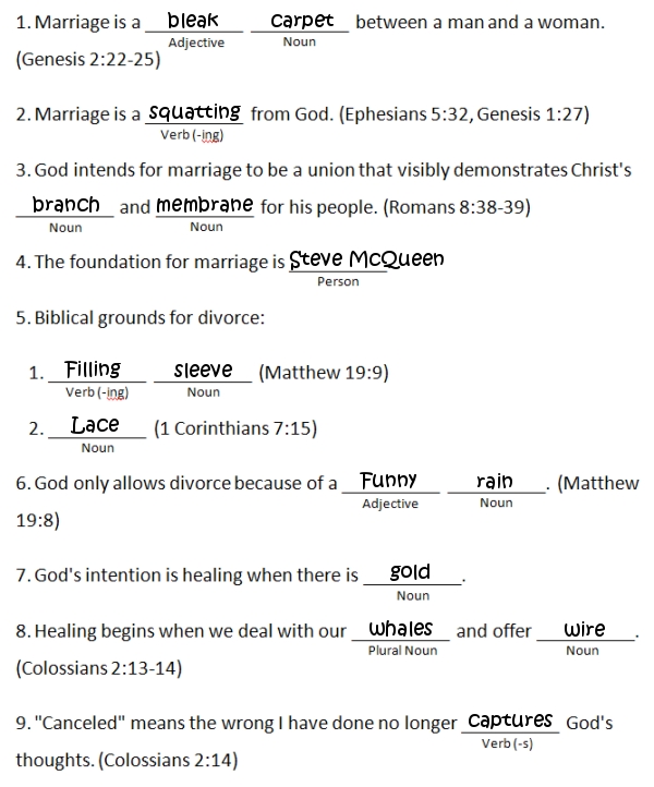 Sermon Outline Mad Lib Filled